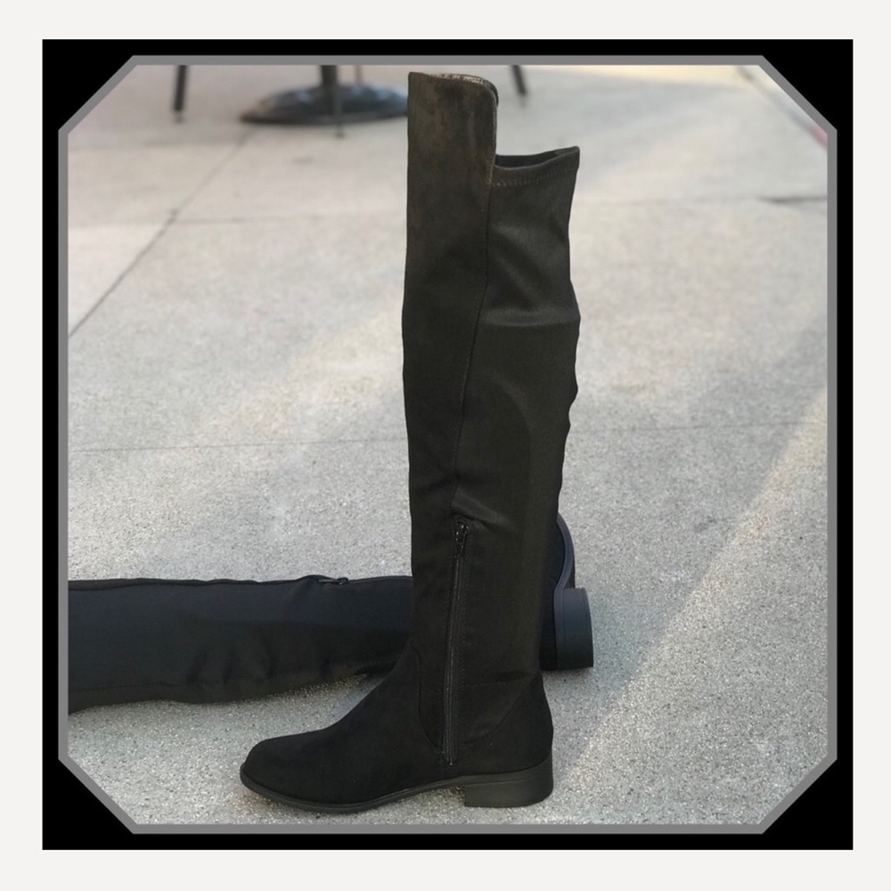 Soda Shoes Twisty Black Suede Over Knee Boot 7.5 - Picture 3 of 8